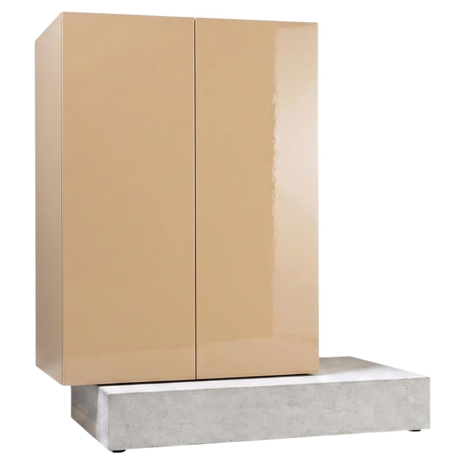 Modern Concrete Base and Gloss Lacquered Tall Sideboard Mogg Block RAL 1001