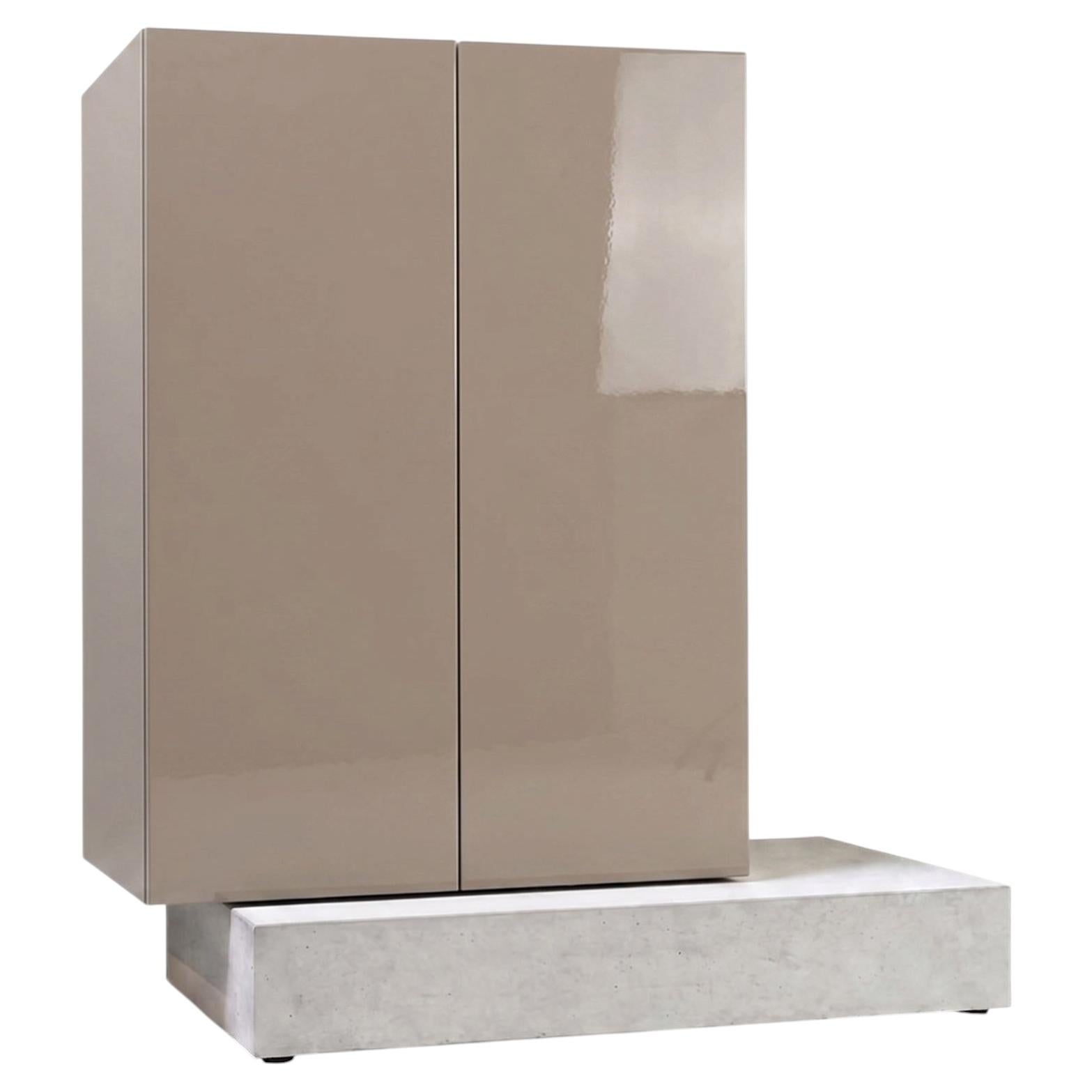 Modern Concrete Base and Gloss Lacquered Tall Sideboard Mogg Block RAL 1019