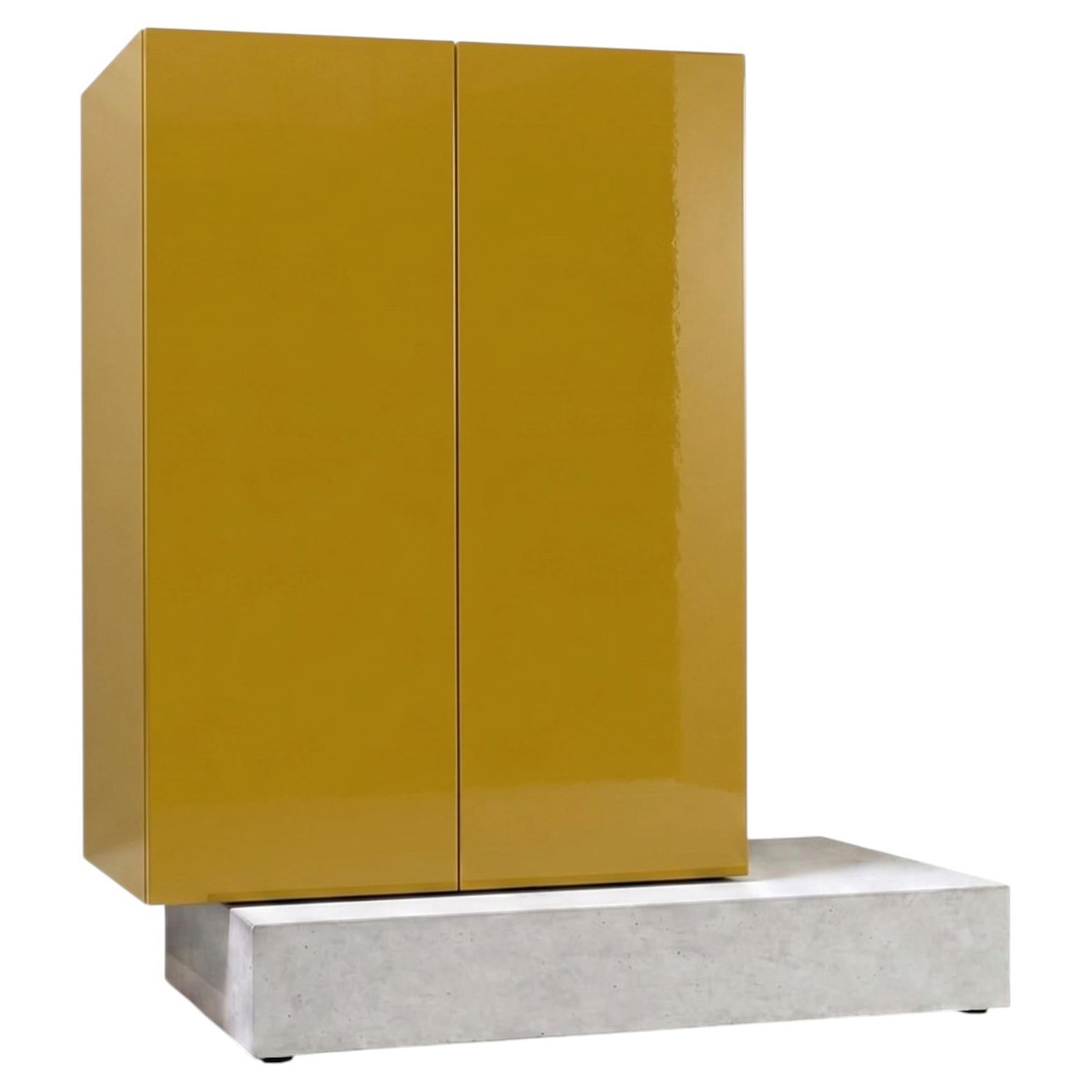 Modern Concrete Base and Gloss Lacquered Tall Sideboard Mogg Block RAL 1027