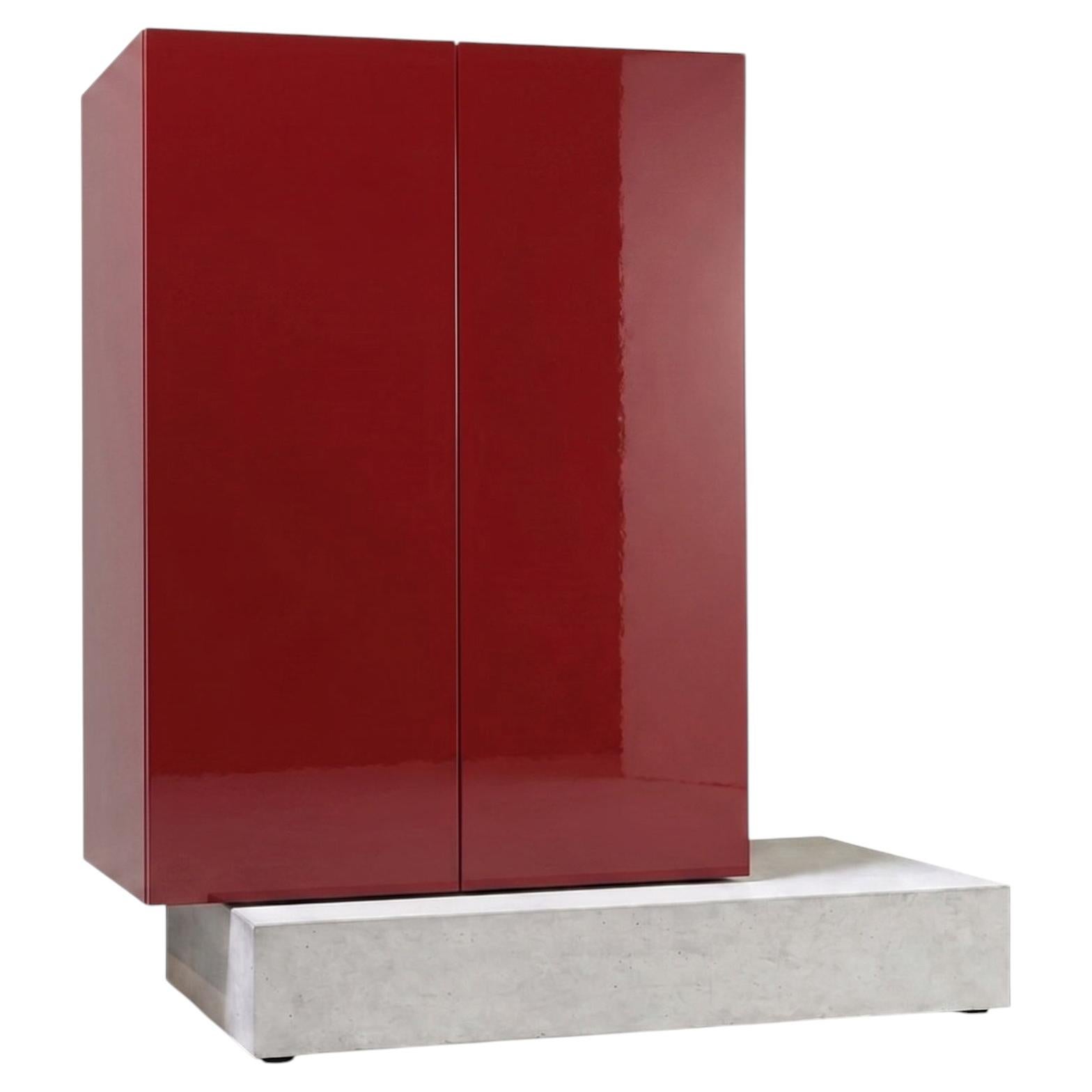 Modern Concrete Base and Gloss Lacquered Tall Sideboard Mogg Block RAL 3001
