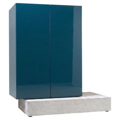 Modern Concrete Base and Gloss Lacquered Tall Sideboard Mogg Block RAL 5020