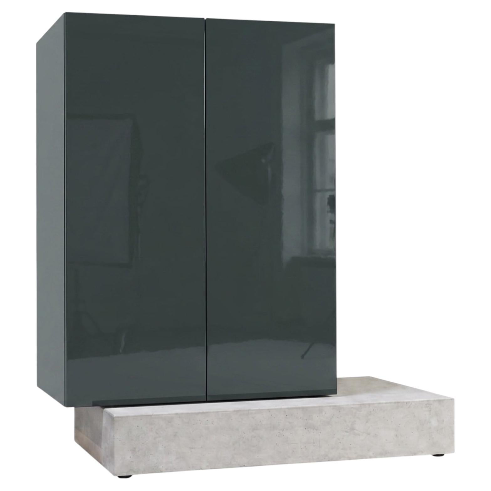 Modern Concrete Base and Gloss Lacquered Tall Sideboard Mogg Block RAL 6012