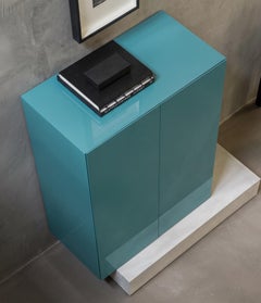 Modern Concrete Base and Gloss Lacquered Tall Sideboard Mogg Block RAL 6034