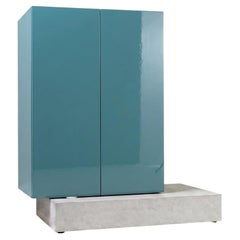 Modern Concrete Base and Gloss Lacquered Tall Sideboard Mogg Block RAL 6034