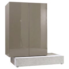 Modern Concrete Base and Gloss Lacquered Tall Sideboard Mogg Block RAL 7006