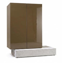 Modern Concrete Base and Gloss Lacquered Tall Sideboard Mogg Block RAL 7008