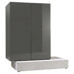 Modern Concrete Base and Gloss Lacquered Tall Sideboard Mogg Block RAL 7022