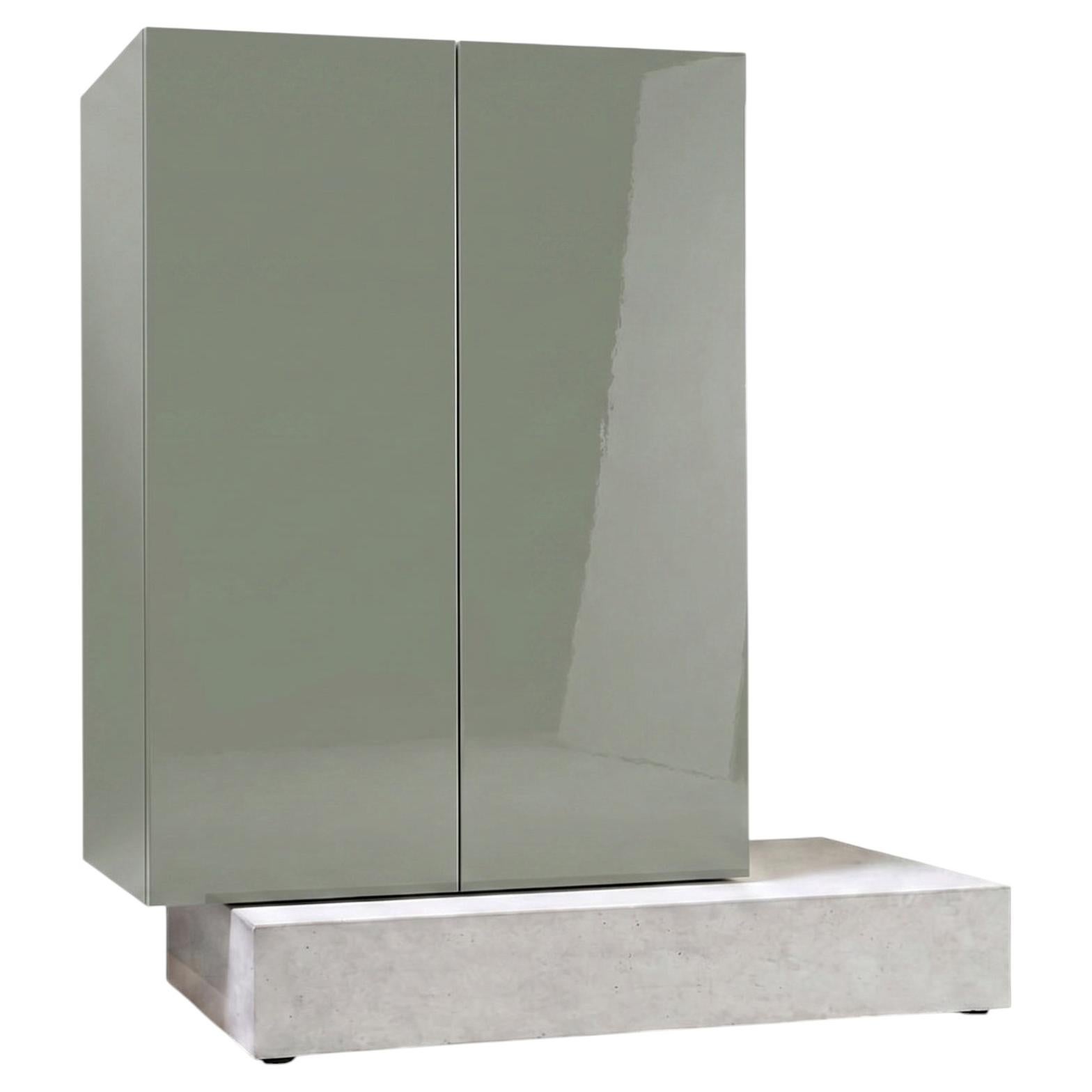 Modern Concrete Base and Gloss Lacquered Tall Sideboard Mogg Block RAL 7033