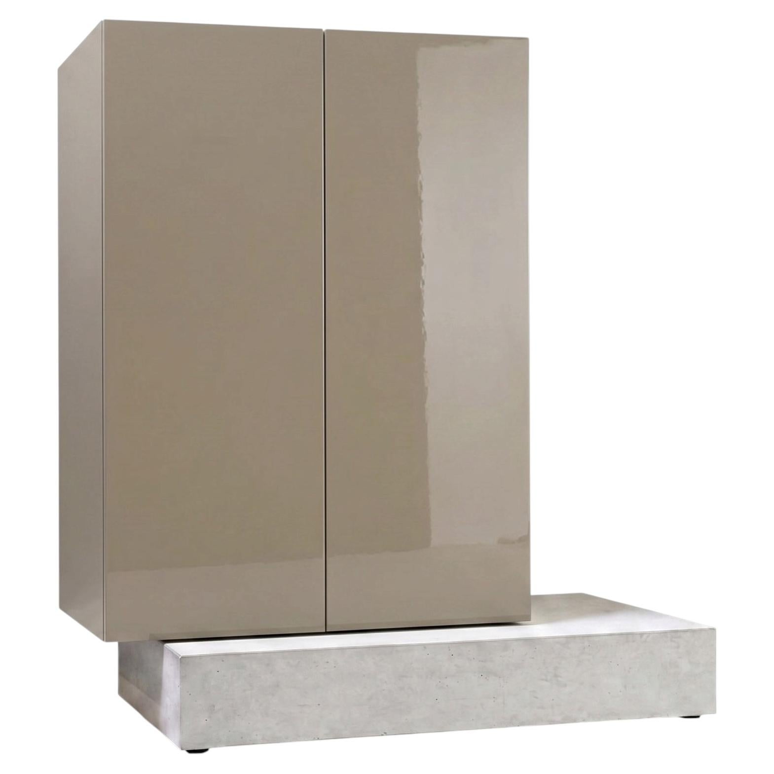 Modern Concrete Base and Gloss Lacquered Tall Sideboard Mogg Block RAL 7034