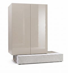 Modern Concrete Base and Gloss Lacquered Tall Sideboard Mogg Block RAL 7044