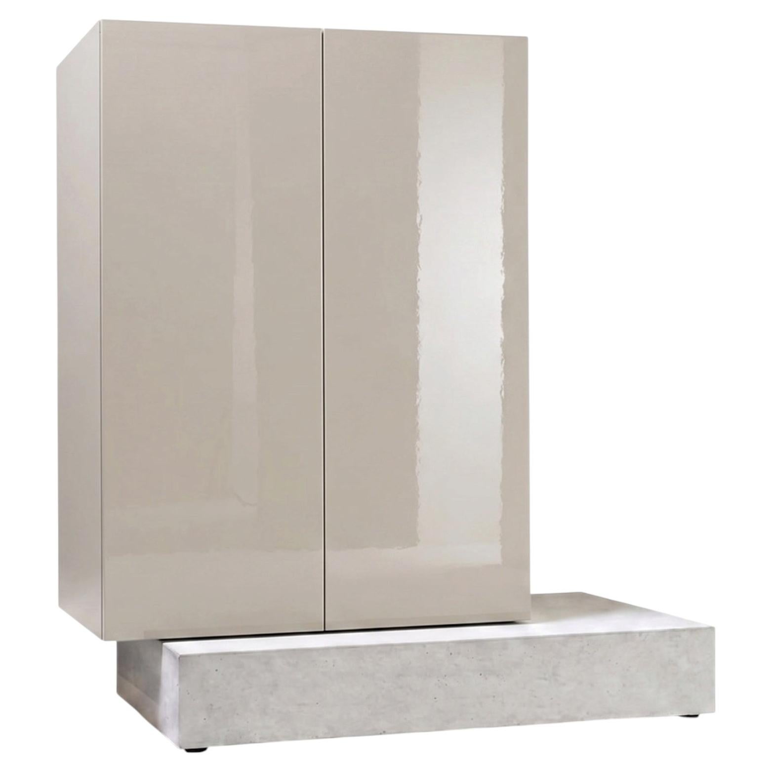 Modern Concrete Base and Gloss Lacquered Tall Sideboard Mogg Block RAL 7044