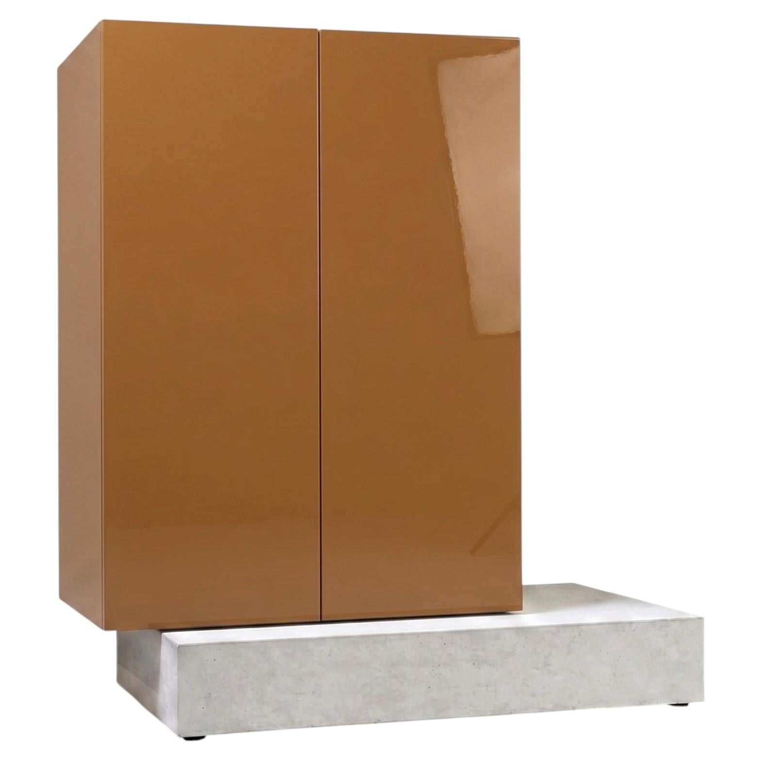 Modern Concrete Base and Gloss Lacquered Tall Sideboard Mogg Block RAL 8001 For Sale