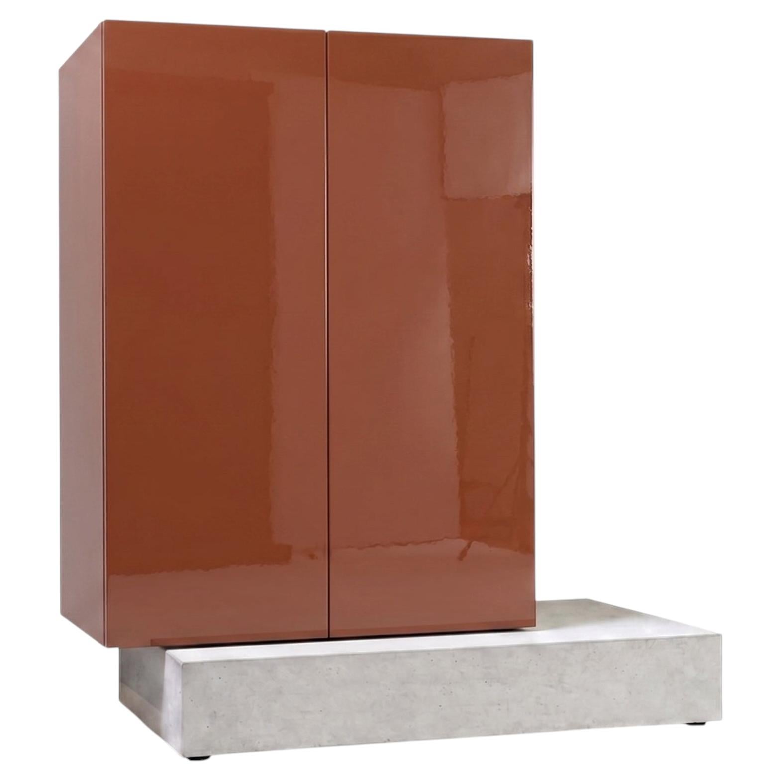 Modern Concrete Base and Gloss Lacquered Tall Sideboard Mogg Block RAL 8004