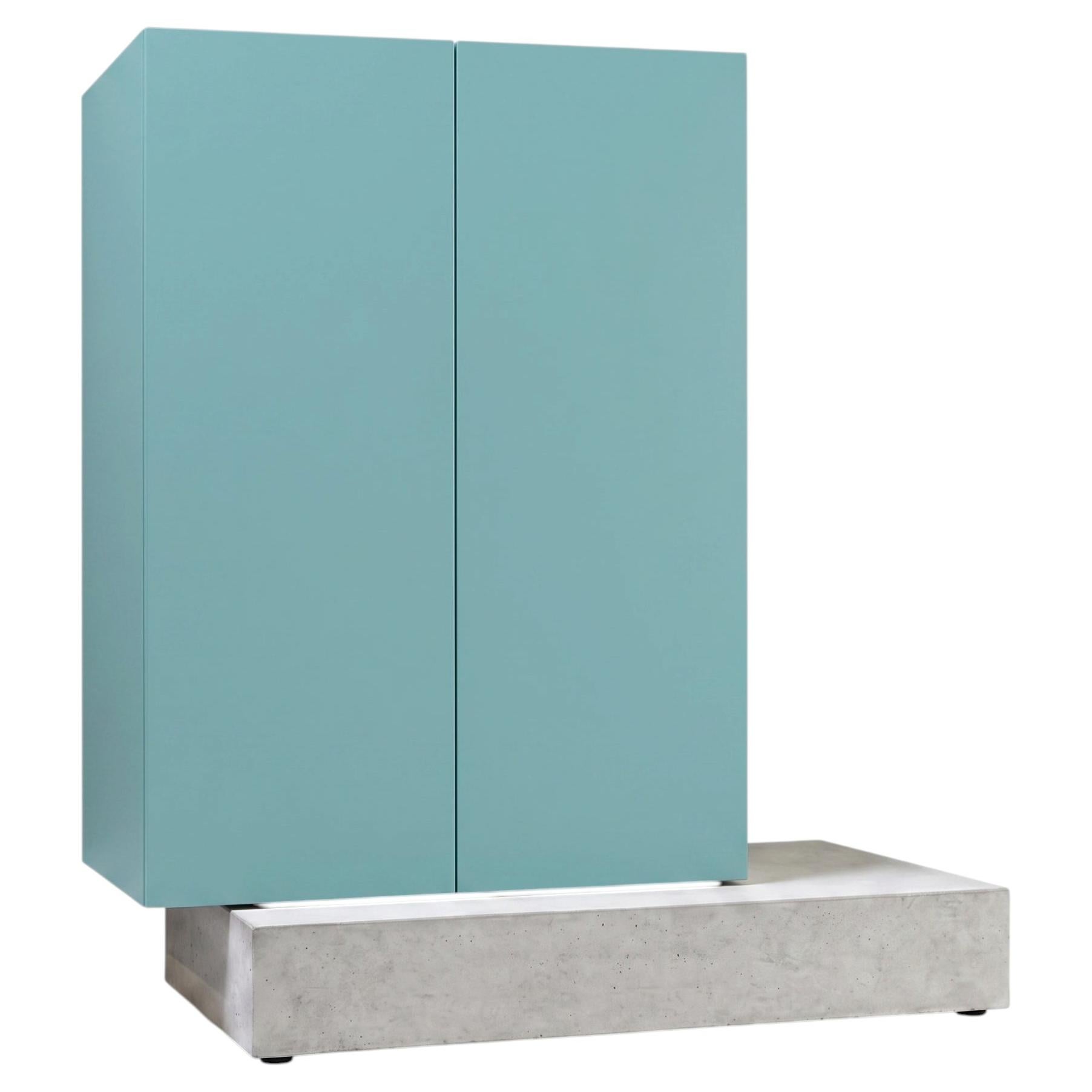 Modern Concrete Base and Matte Lacquered Tall Sideboard Mogg Block RAL 6034 For Sale