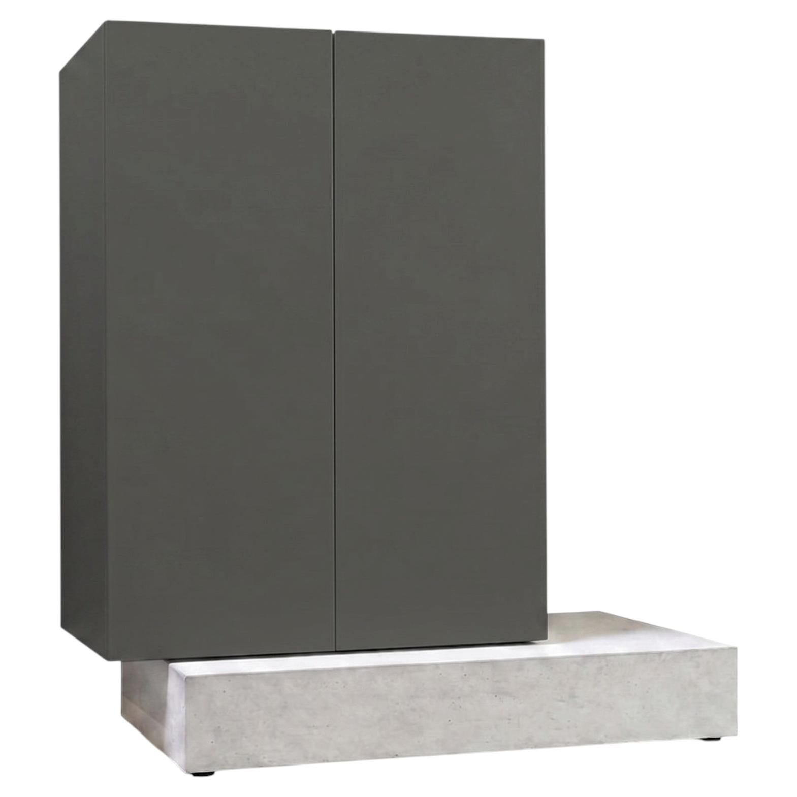 Modern Concrete Base and Matte Lacquered Tall Sideboard Mogg Block RAL 7022 For Sale