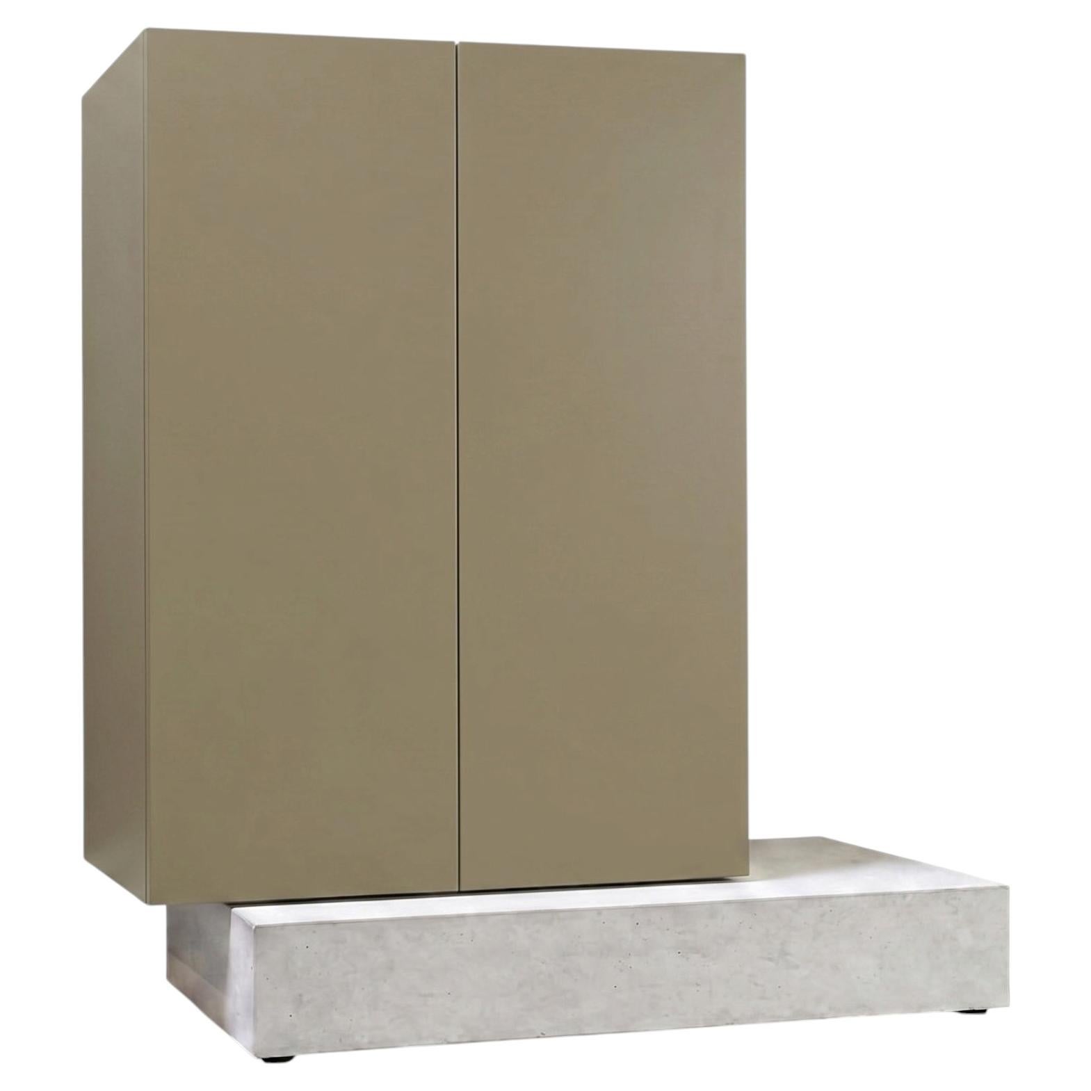 Modern Concrete Base and Matte Lacquered Tall Sideboard Mogg Block RAL 7034