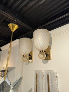 Modern Cone Form Murano Glass and Brass Sconces