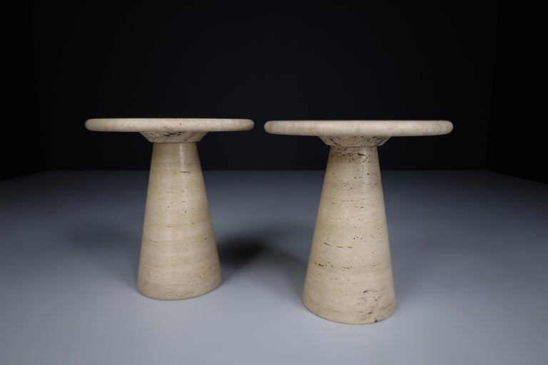 Italian Modern Conical Travertine Side Tables, Italy, 1980s For Sale