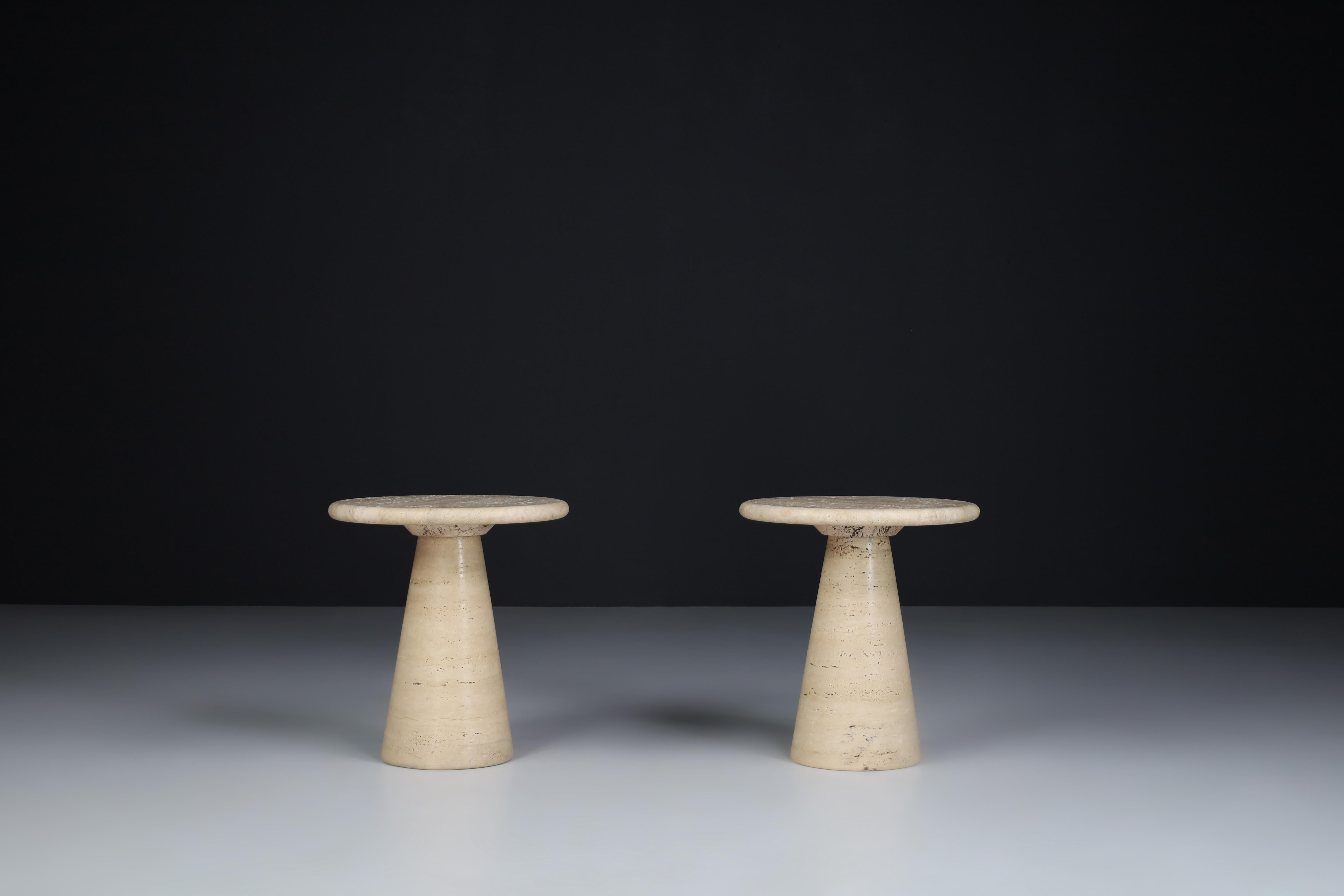 20th Century Modern Conical Travertine Side Tables, Italy, 1980s For Sale