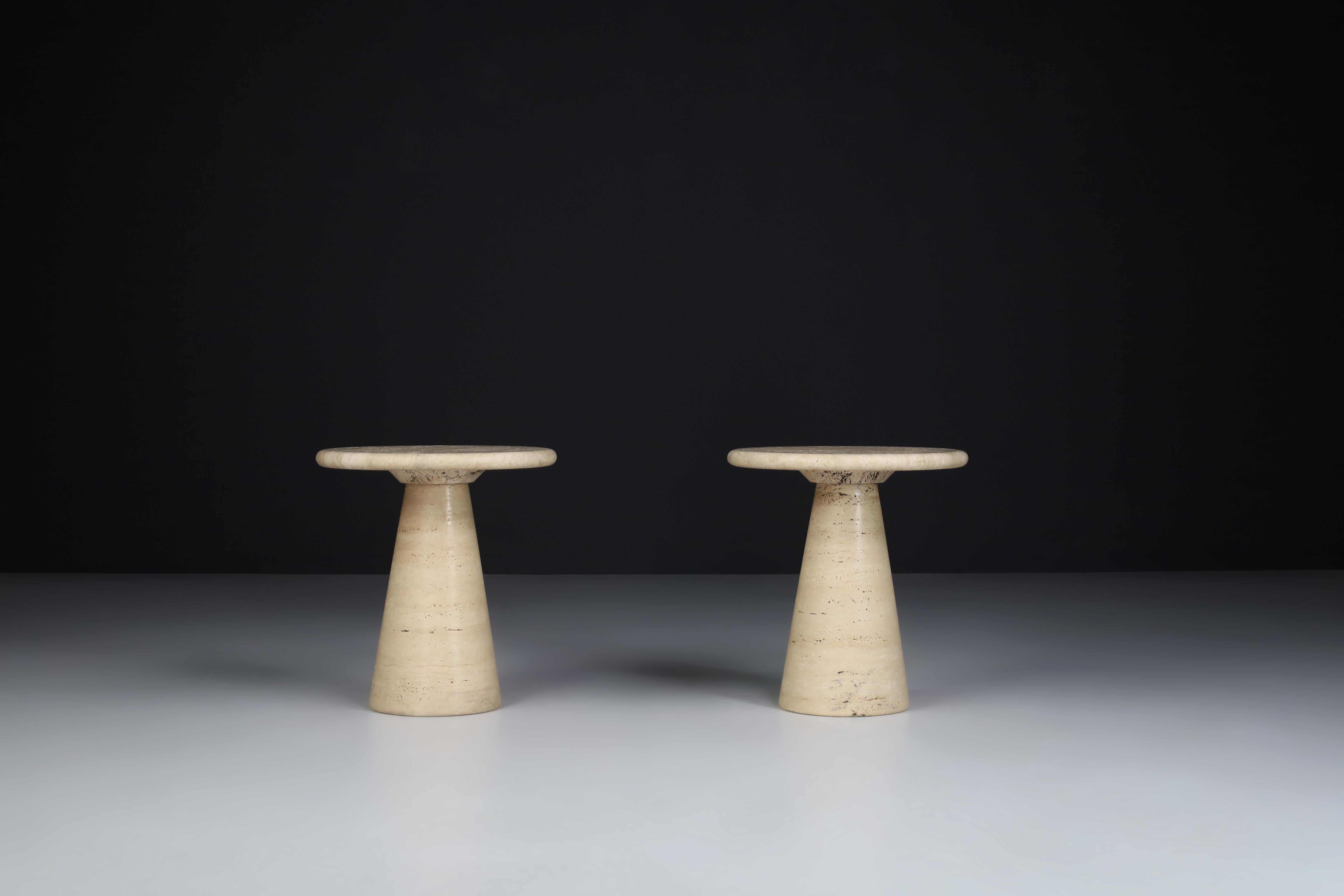 Modern Conical Travertine Side Tables, Italy, 1980s For Sale 1