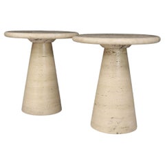 Retro Modern Conical Travertine Side Tables, Italy, 1980s