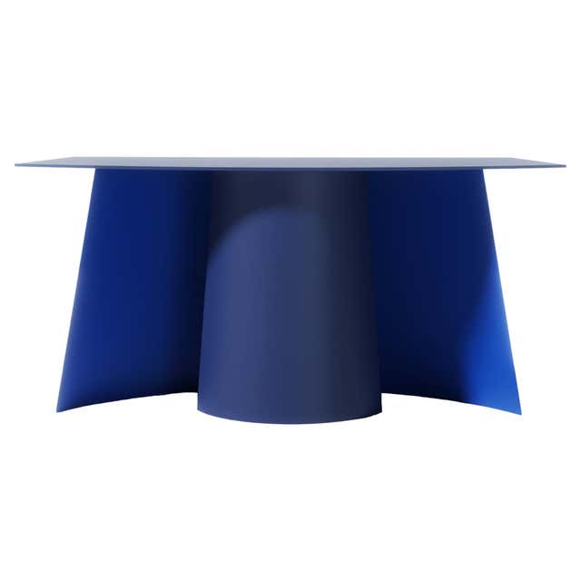 Contemporary Round Dining Table in Blue Powdercoated Steel, Barh Wave ...