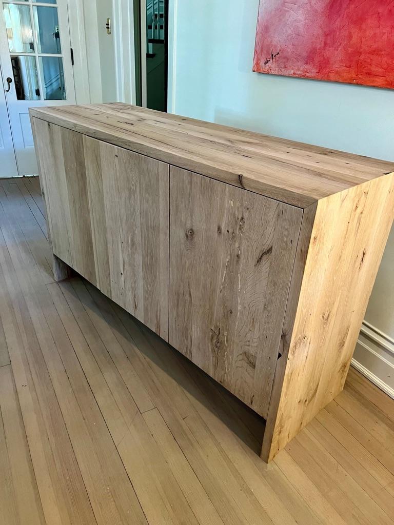 Hand-Carved Modern Console In White Oak For Sale