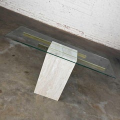 Tavolo da salotto moderno in travertino e ottone con piano in vetro Stile Artedi