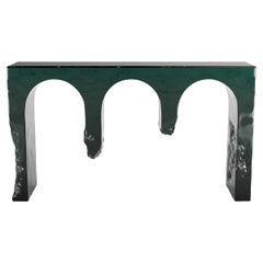 21th Century Modern Console Table Black Marquina Marble, Green Gradient & Wood
