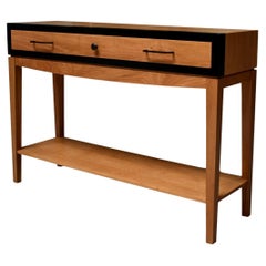 Modern Console Table in French Oak with 1 Drawer by Designer C. Lecomte