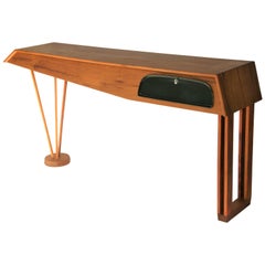 Modern Console Table in Hardwood and Steel, Brazilian Design