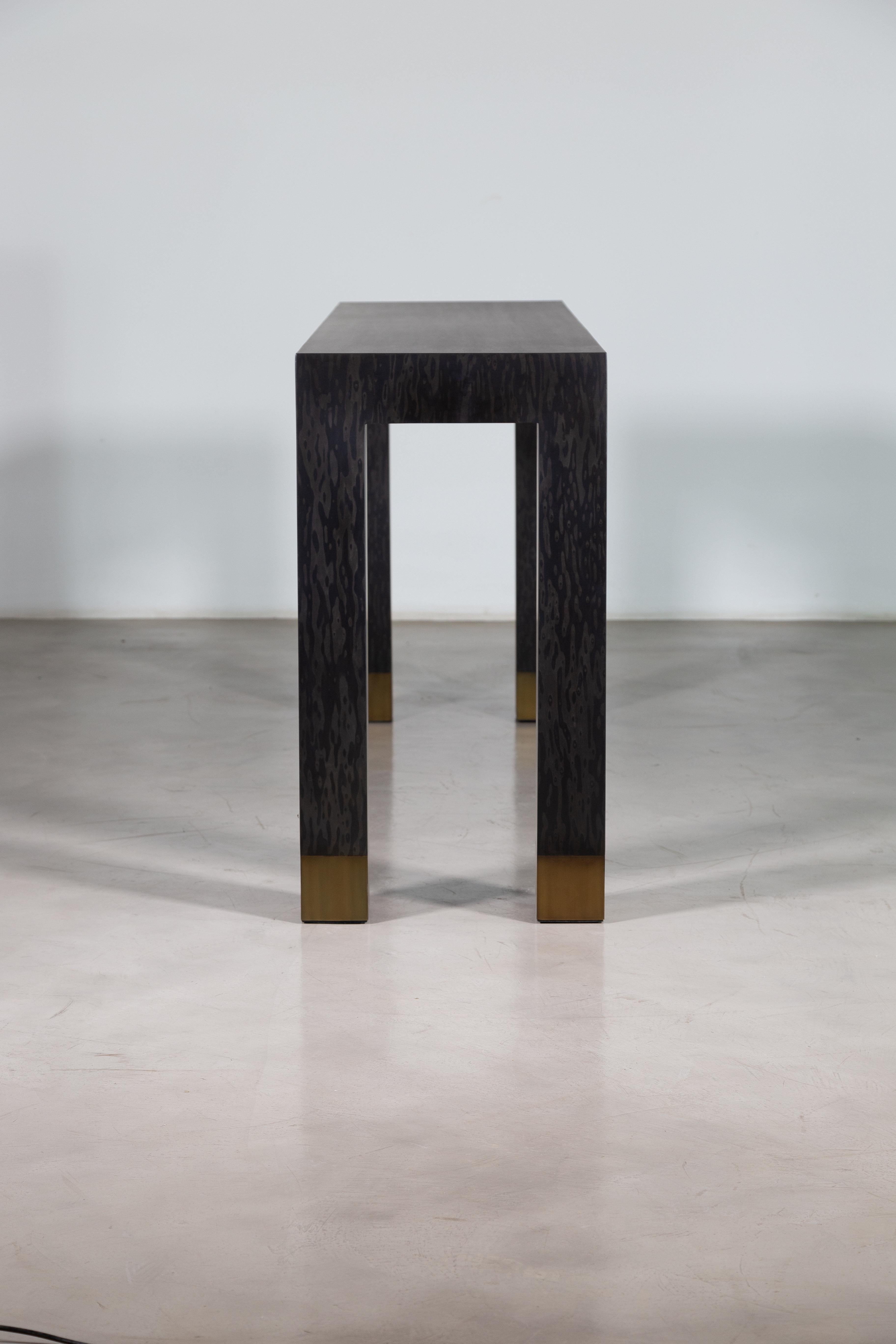 Contemporary Modern Console Table with Bronze Sabots in Black Maple Wood by Costantini, Dino For Sale
