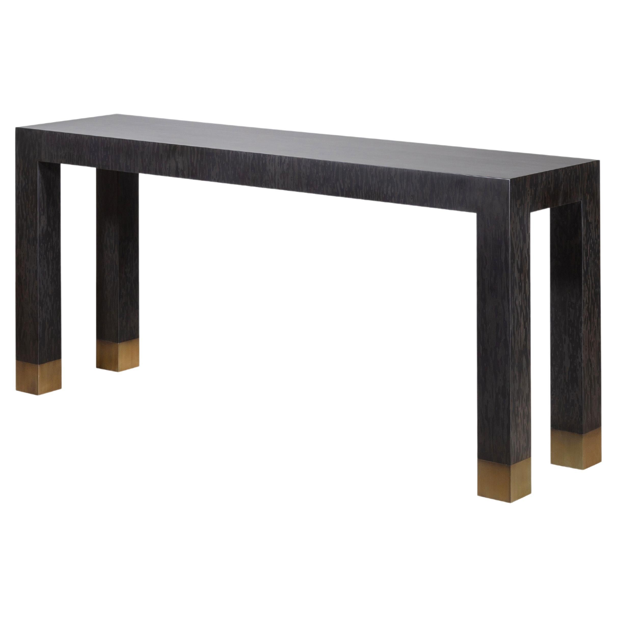 Modern Console Table with Bronze Sabots in Black Maple Wood by Costantini, Dino For Sale