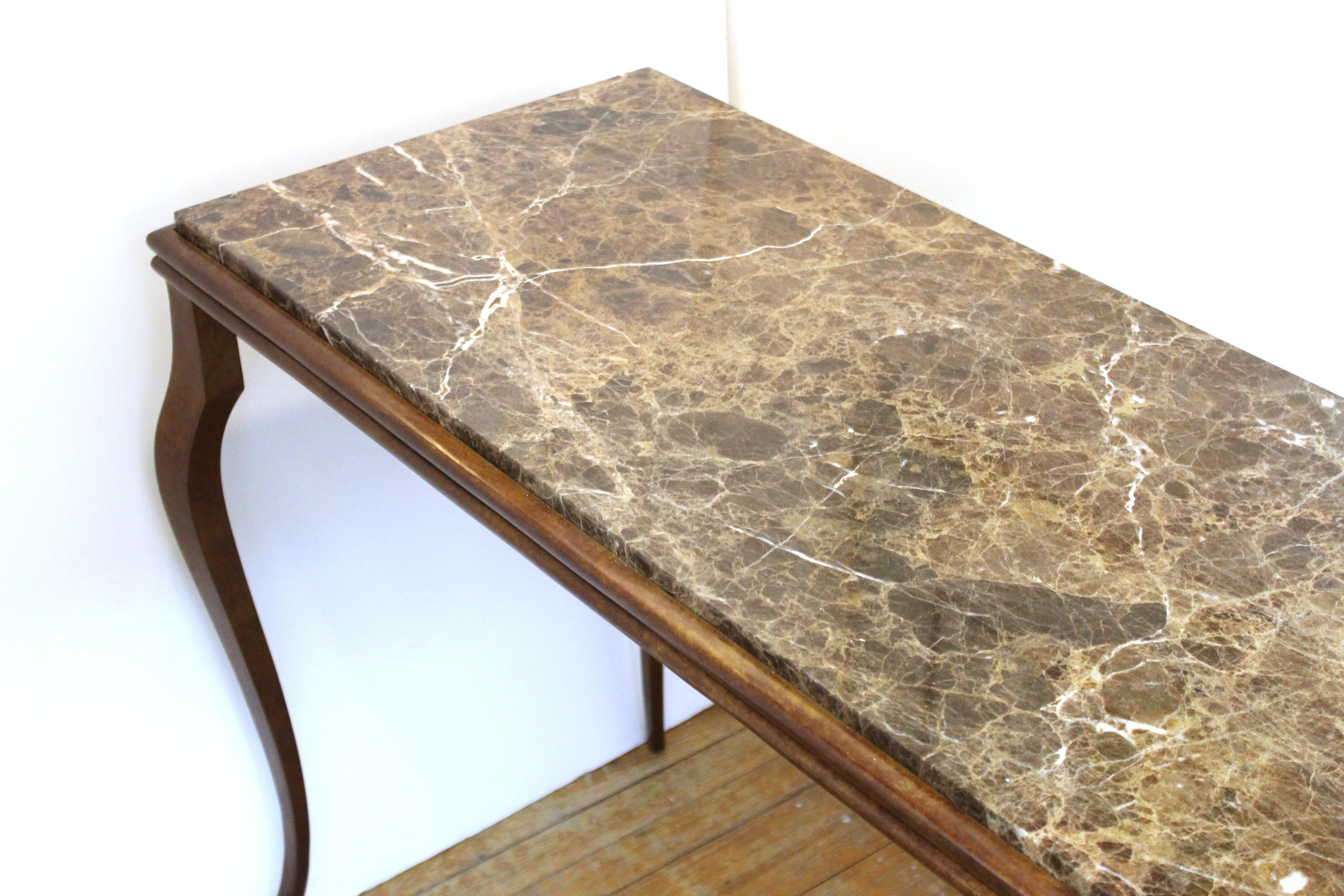 20th Century Modern Console Table with Cabriole Legs and Marble Top