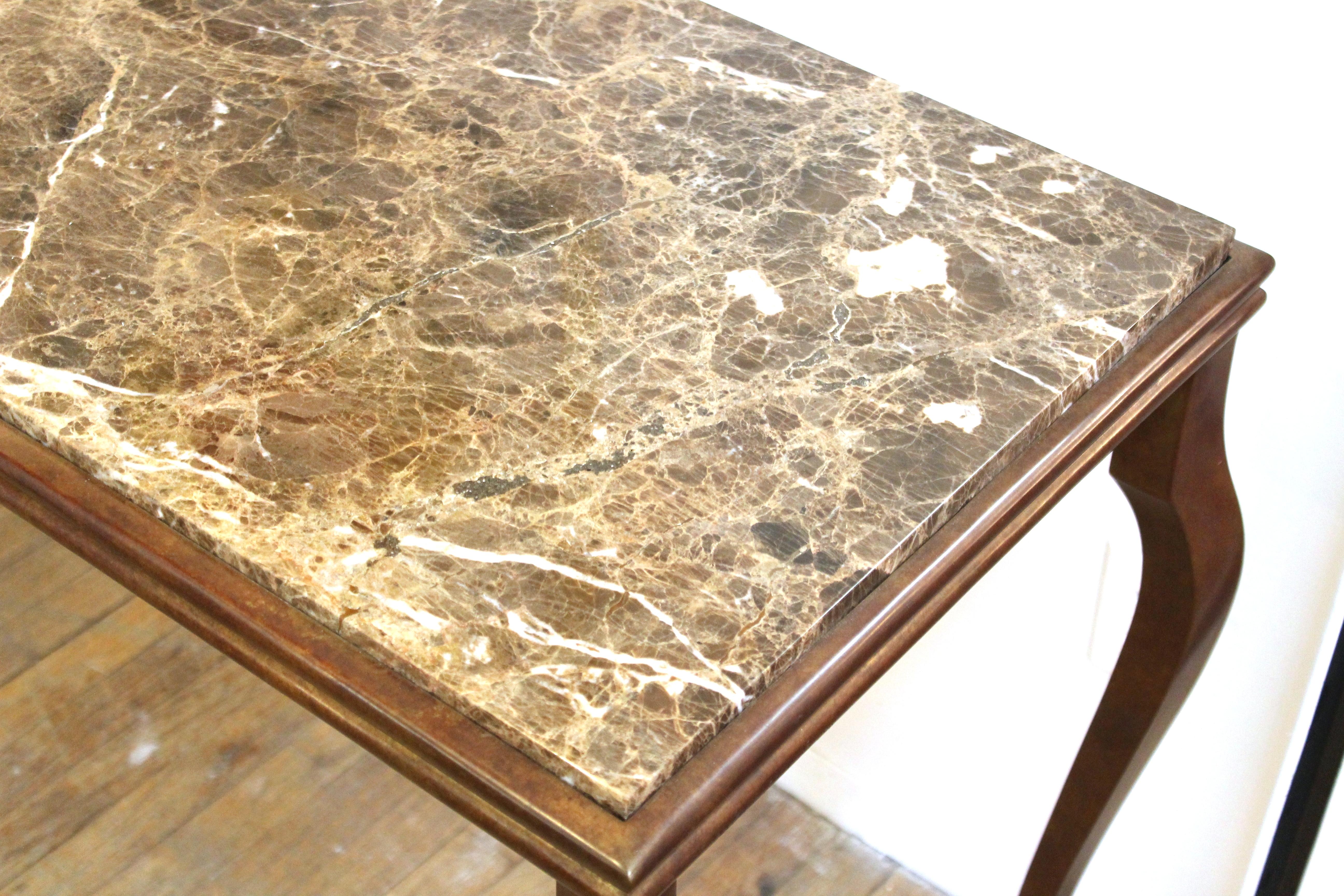 Bronze Modern Console Table with Cabriole Legs and Marble Top