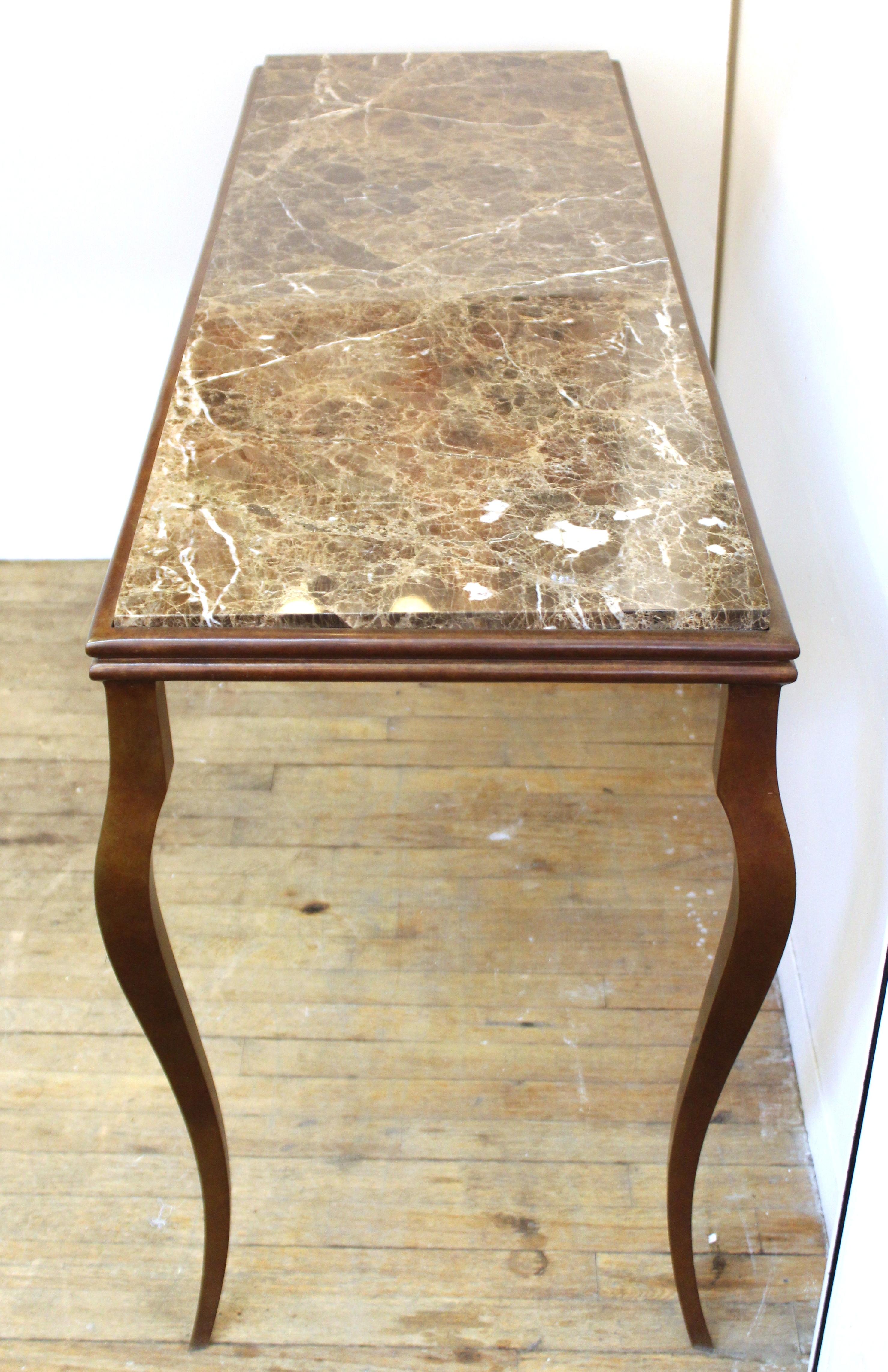 Modern Console Table with Cabriole Legs and Marble Top In Good Condition In Astoria, NY