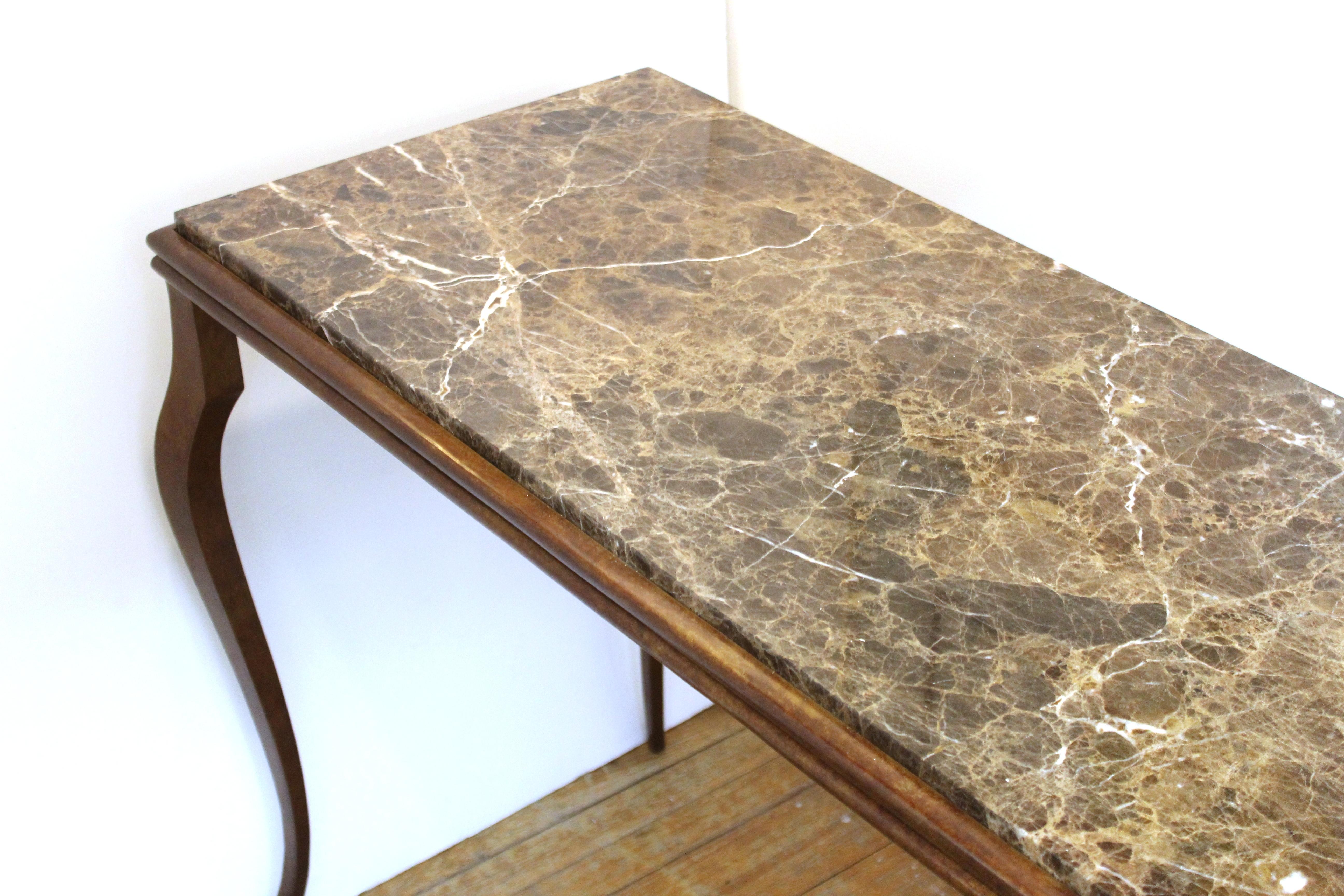 Bronze Modern Console Table with Cabriole Legs and Marble Top