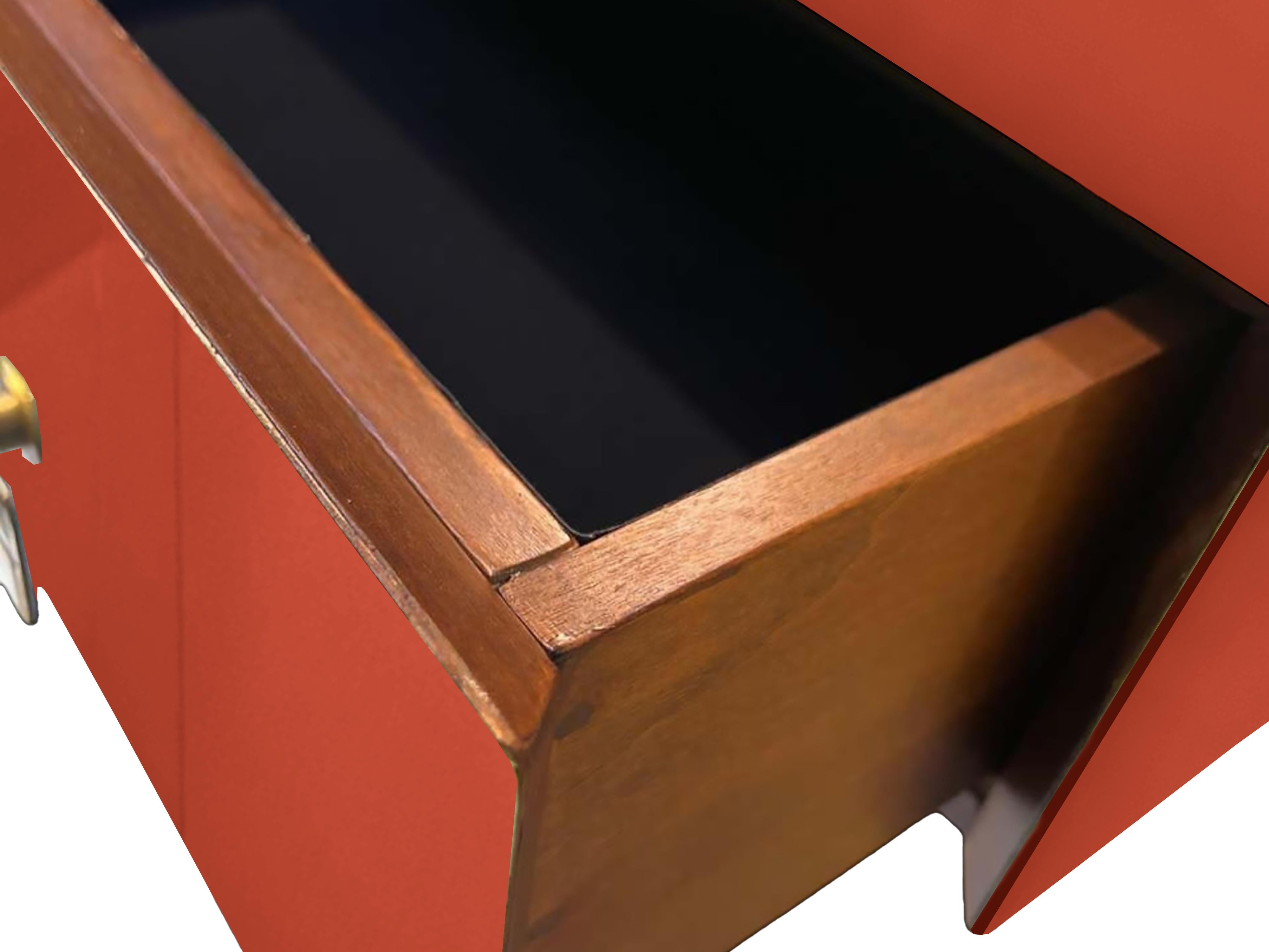 Italian Modern Console Table with Orange Mirror Murano Glass and Brass Finish, Available For Sale