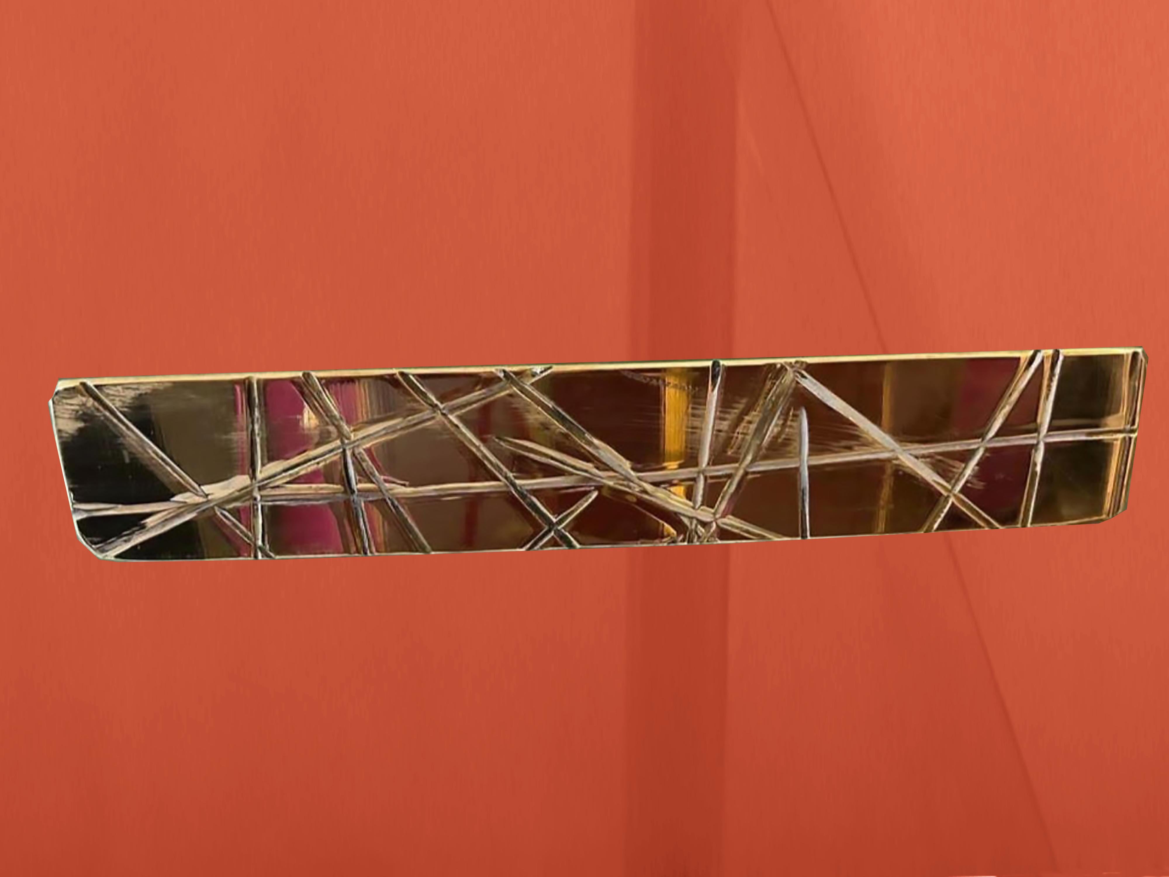 Beveled Modern Console Table with Orange Mirror Murano Glass and Brass Finish, Available For Sale