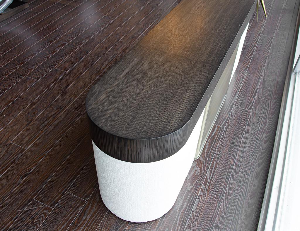 Modern Console Table with Pull Out Ottoman Stools For Sale 9