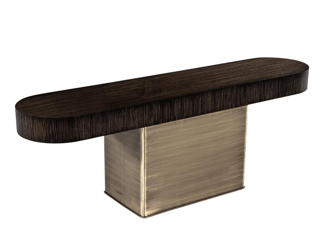 Contemporary Modern Console Table with Pull Out Ottoman Stools For Sale