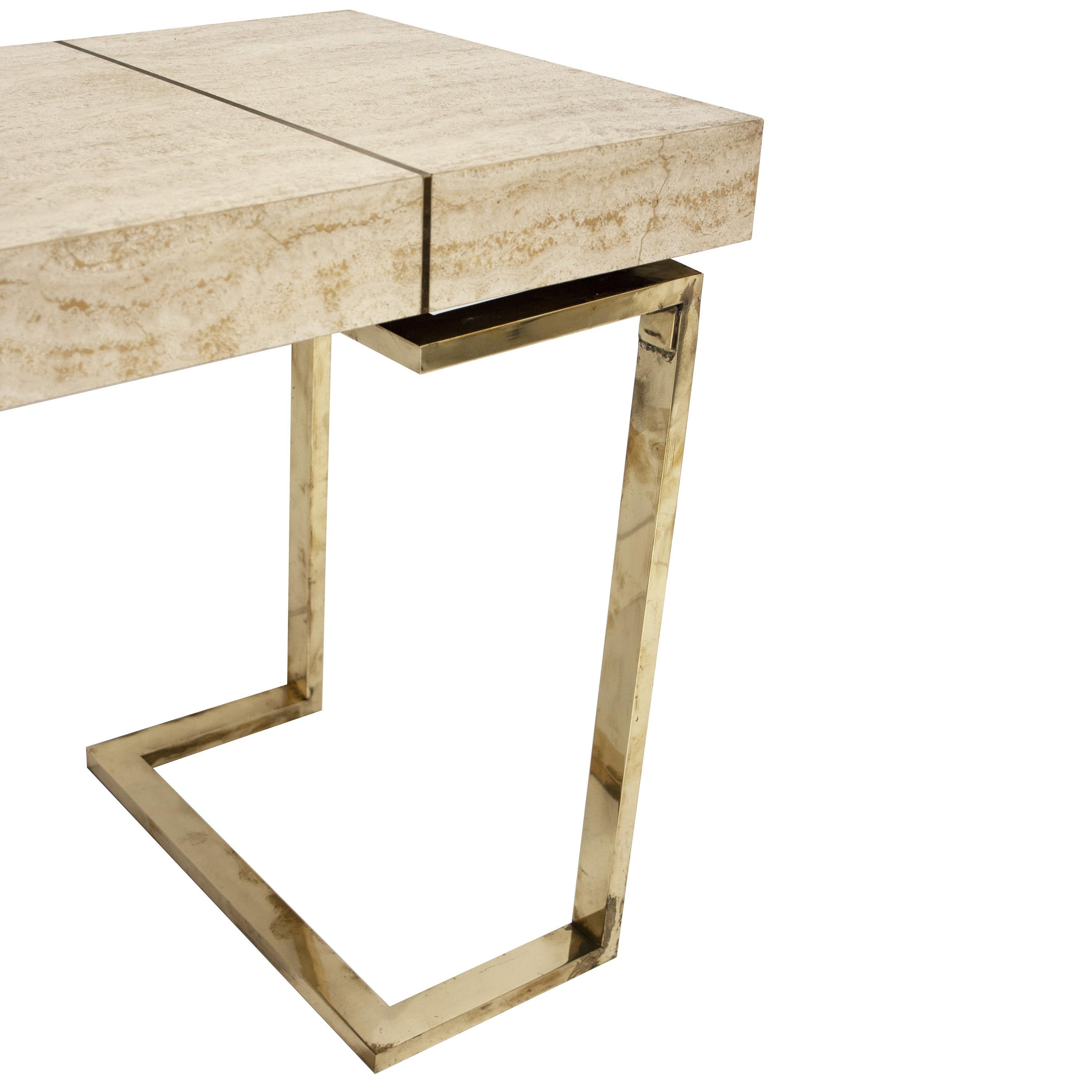 Modern Console Table with Travertine Top and Brass Chromed Base, 1970, Italia In Good Condition For Sale In Madrid, ES