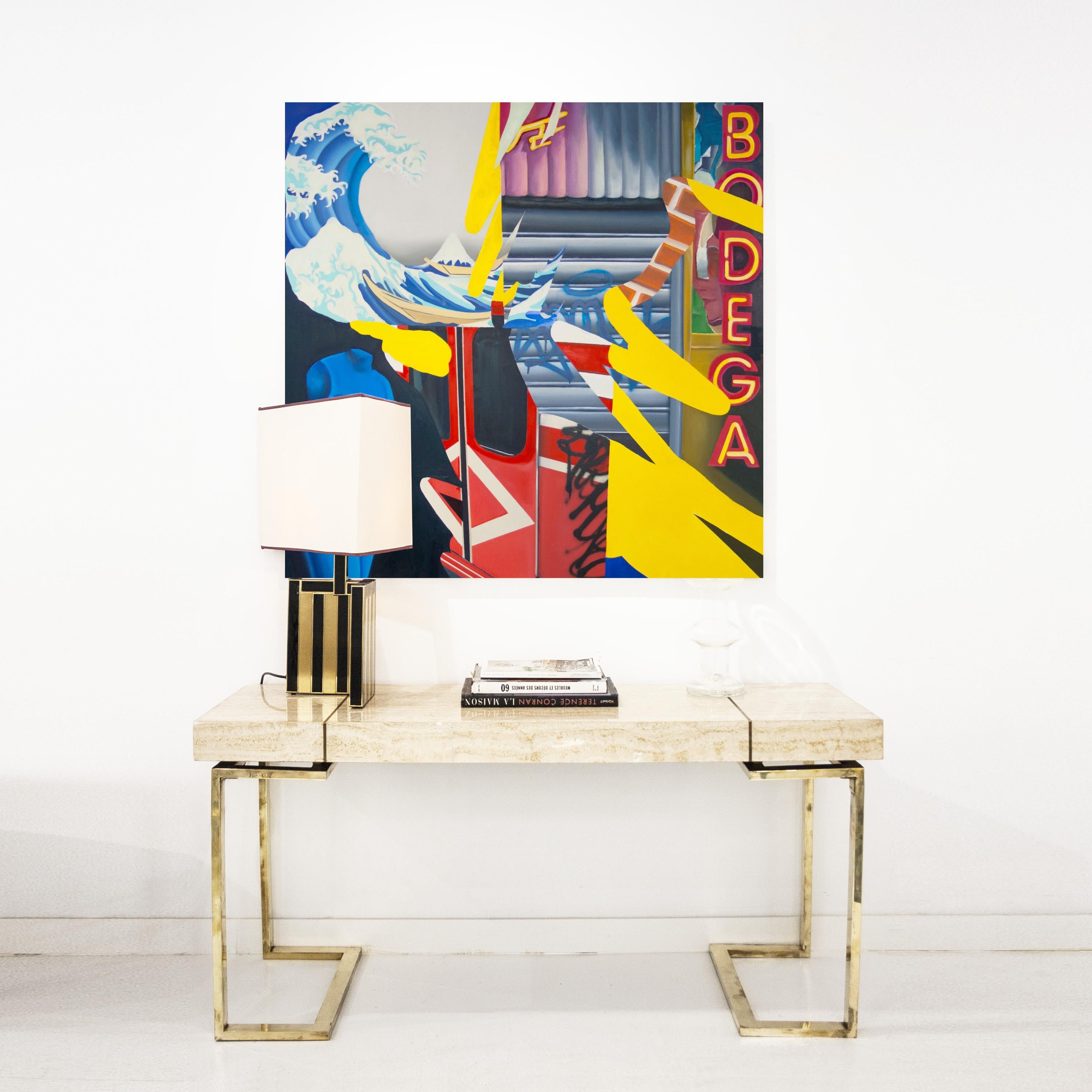 Modern Console Table with Travertine Top and Brass Chromed Base, 1970, Italia For Sale 1