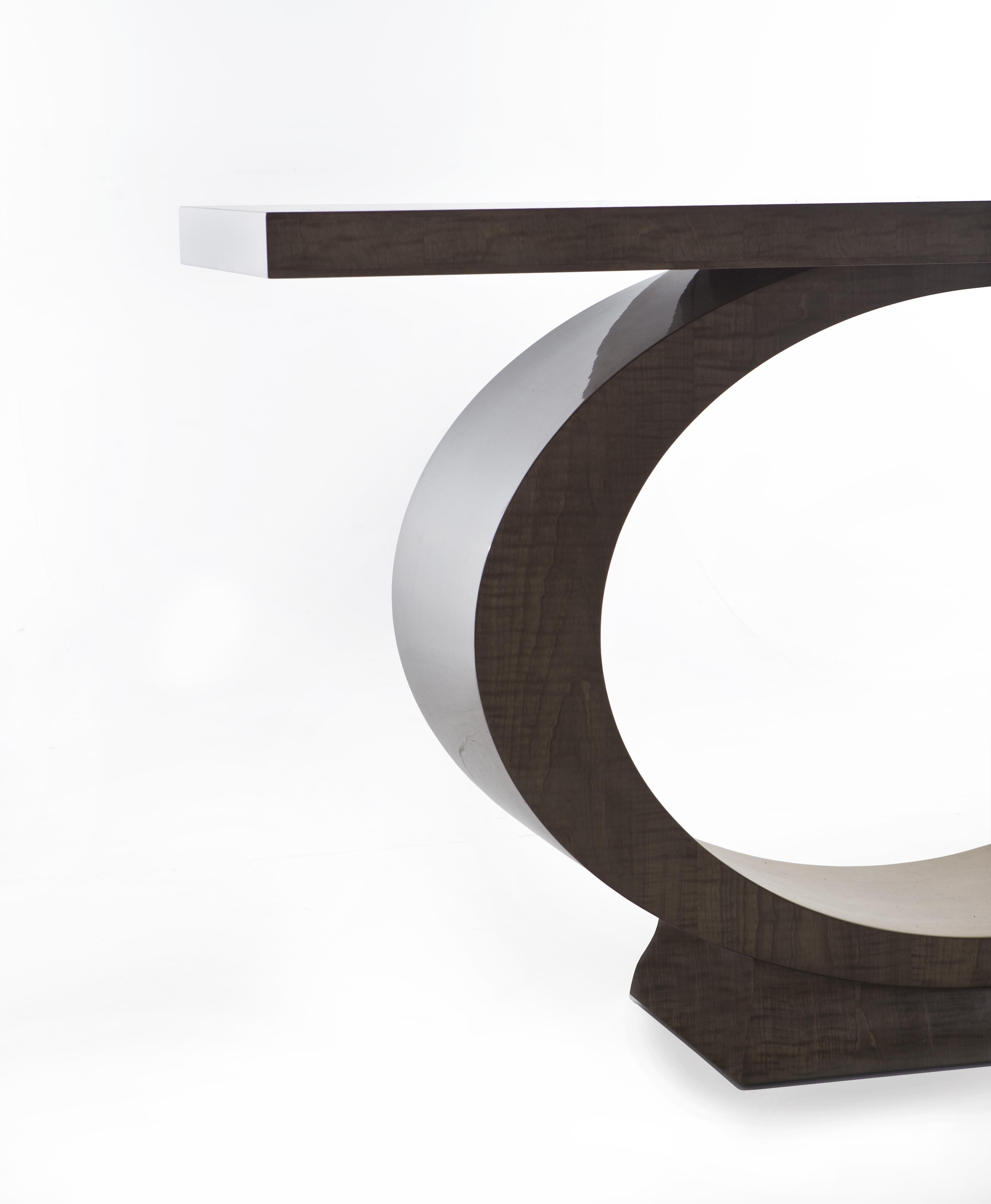 Dyed Davidson's Modern, Mandarin Console Table, in Sycamore Dusk and Moon Gold Leaf