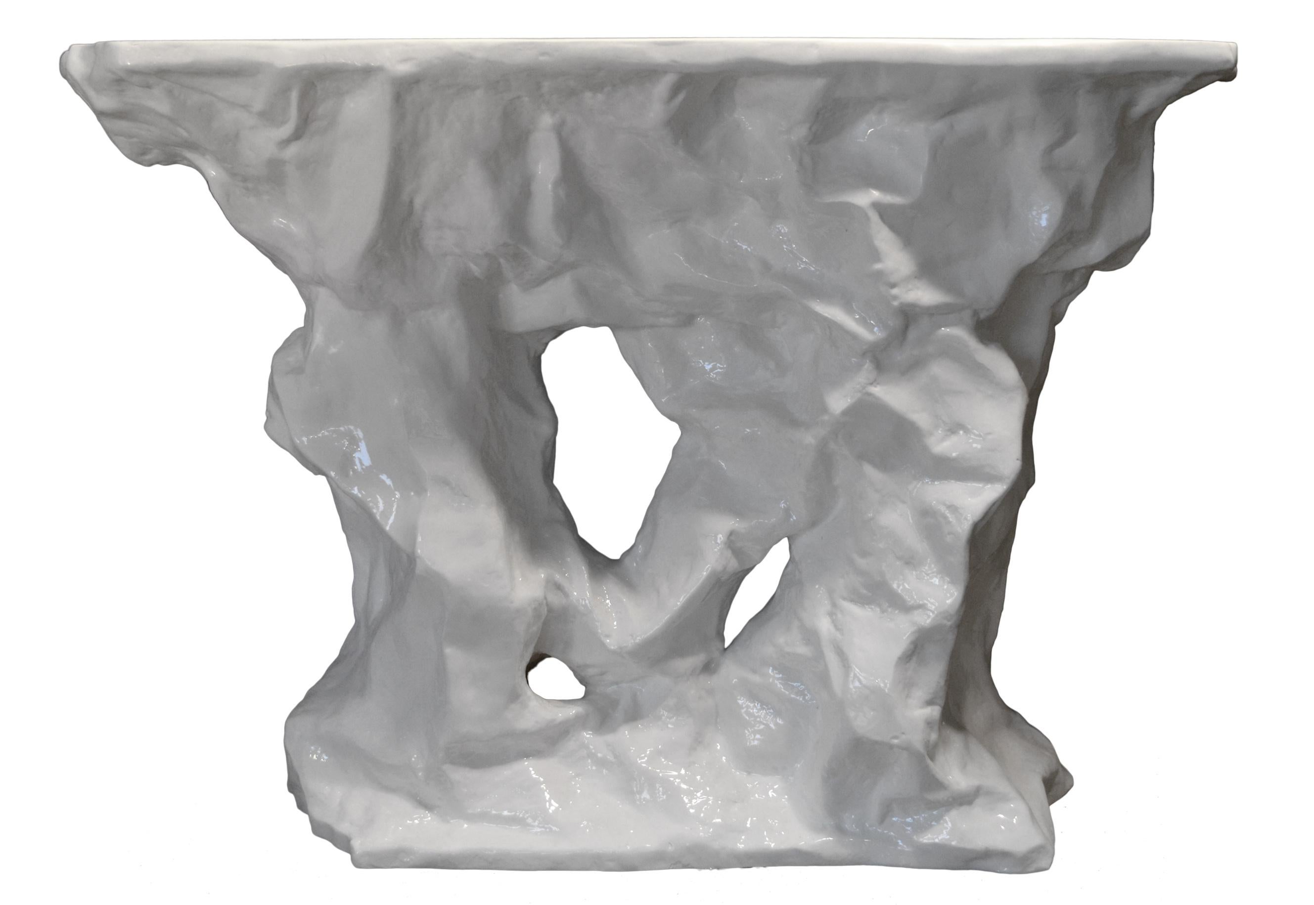 Console  white resin with multicolor decorated top handmade in Italy by Cupioli.

