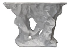 Console Scultured White Resin with Decorated Top Handmade in Italy by Cupioli