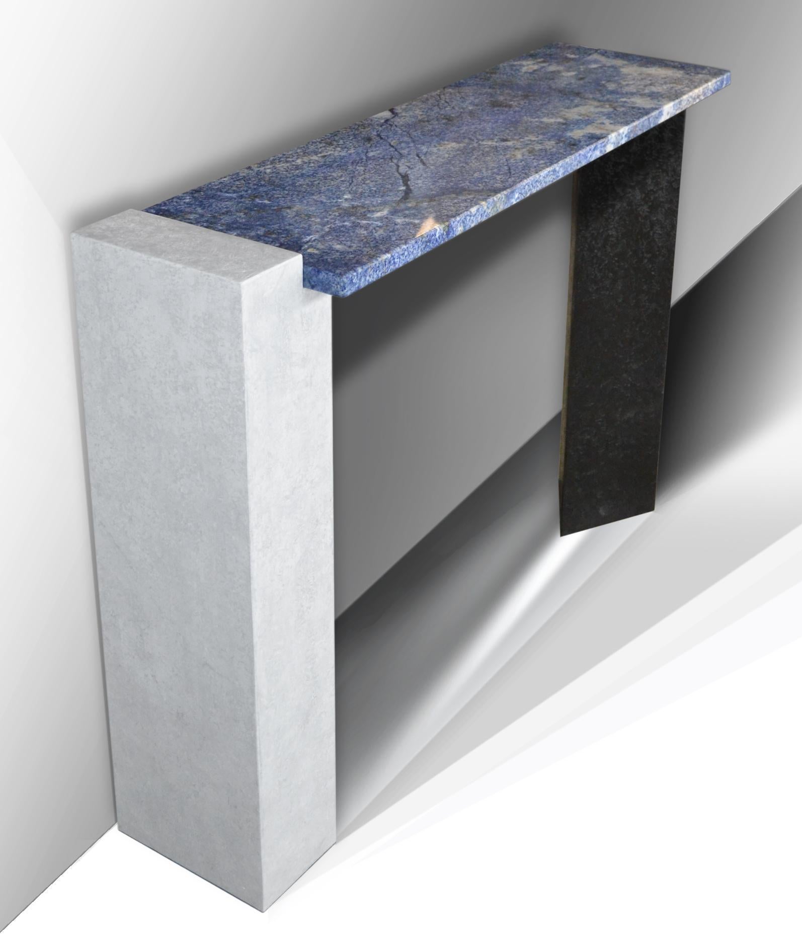 Modern Consolle Azul Bahia Granite Top and Textured Wooden Legs .
Cupioli Collection modern console handcrafted in Italy by our skilled craftsmen with a pure architectural silhouette. Elegant contrast between the precious Azul Bahia granite top and