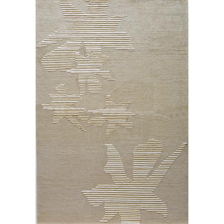 Nepalese Modern Contemporary Area Rug Beige Taupe, Handmade of Silk and Wool, 