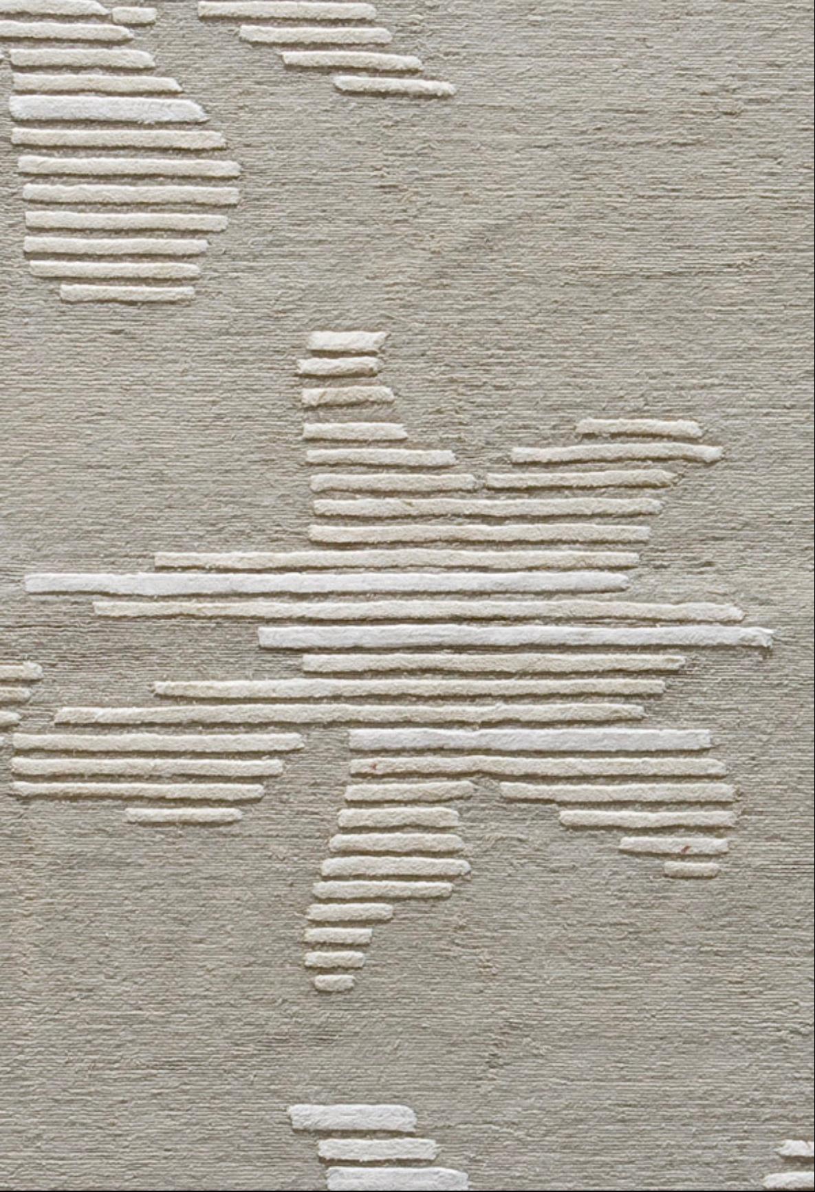 Nepalese Modern Contemporary Area Rug Beige Taupe, Handmade of Silk and Wool, 