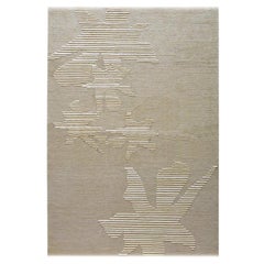 Tappeto moderno contemporaneo Beige Taupe, realizzato a mano in seta e lana, "Leafdrop".